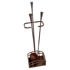 Hand Crafted Wrought Iron Fireplace Set in the Style of Giacometti