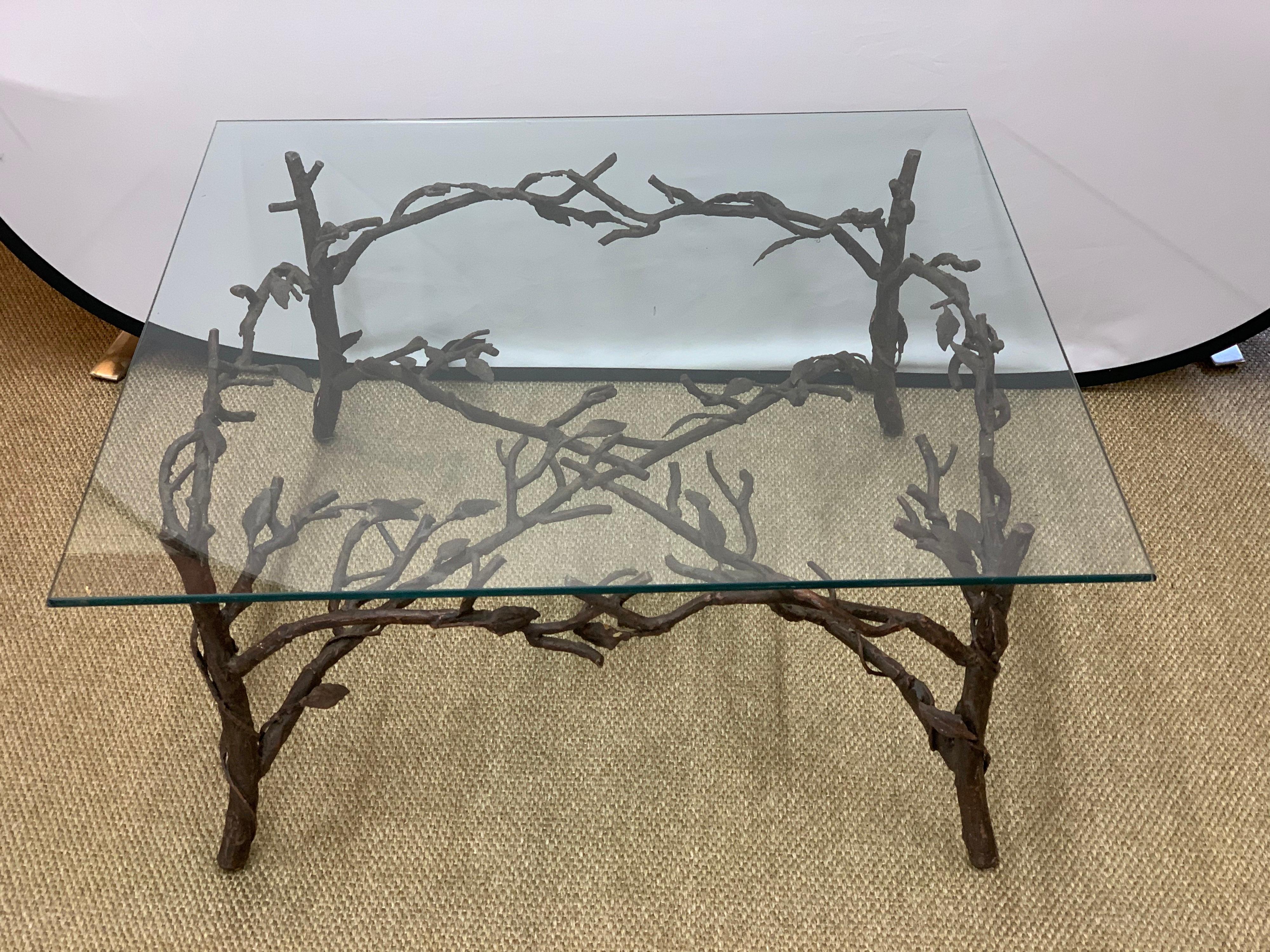 Italian Handcrafted Wrought Iron Tree Branches & Glass Coffee Table Style of Giacometti
