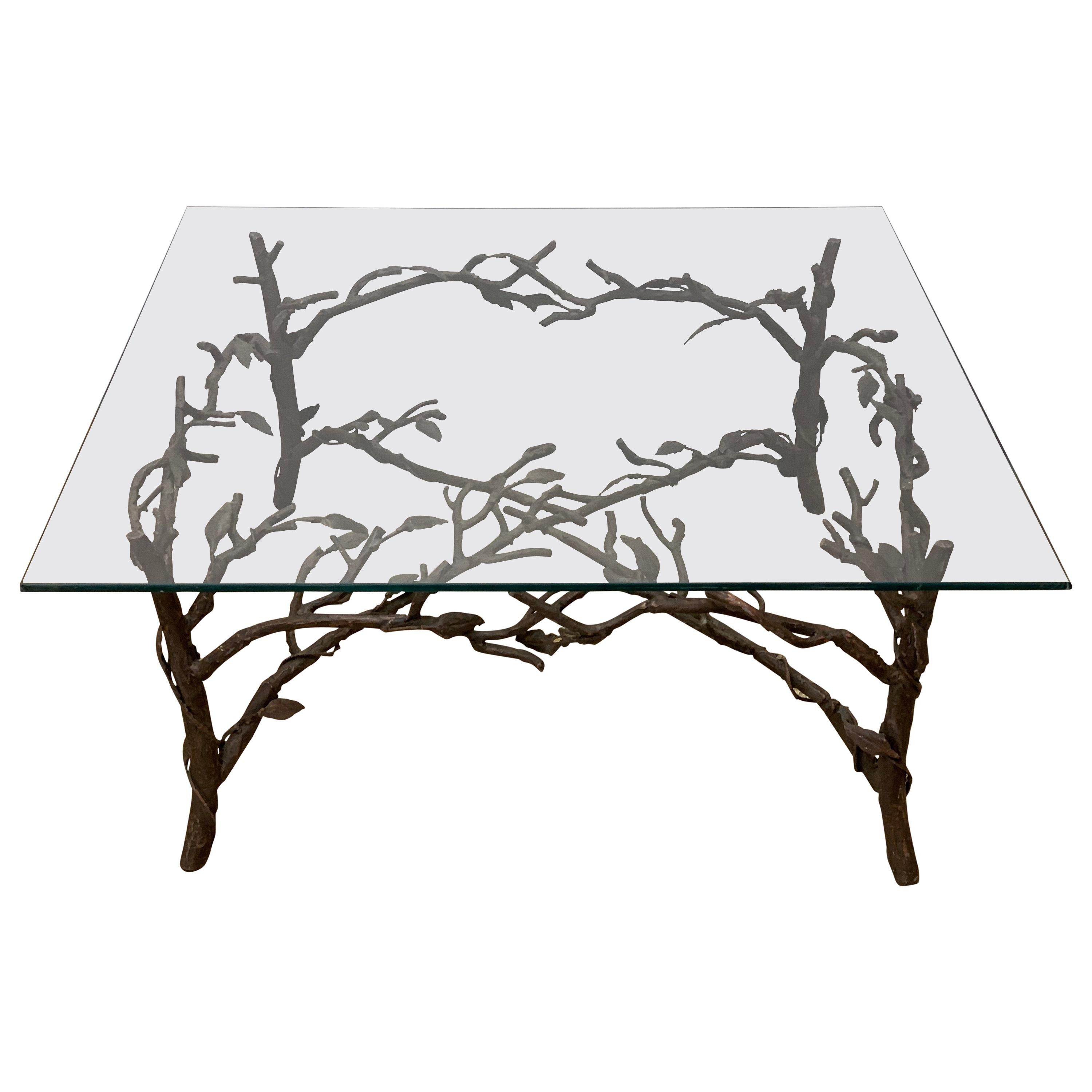 Handcrafted Wrought Iron Tree Branches and Glass Coffee Table Style of  Giacometti at 1stDibs