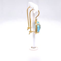 Hand-Crafted Yellow Gold Blue Topaz  Color Stone Drop Earrings