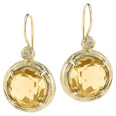 Hand-Crafted Yellow Gold Citrine Color Stone Dangling Earrings