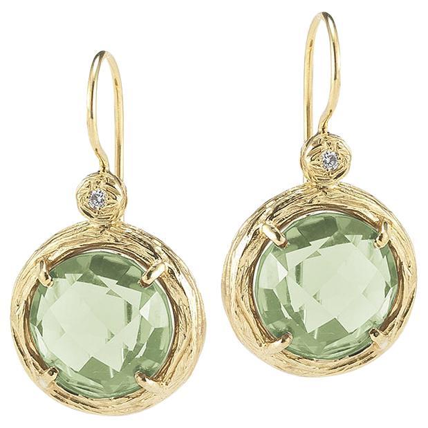 Ametista verde in oro giallo realizzata a mano  Orecchini a goccia con pietre colorate.