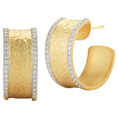Handcrafted Yellow Gold Handcrafted Hammered Hoop Earrings