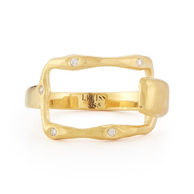 For Sale:  Hand-Crafted Yellow Gold Open Rectangular-Shaped Hammered Ring 2