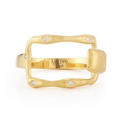 Hand-Crafted Yellow Gold Open Rectangular-Shaped Hammered Ring