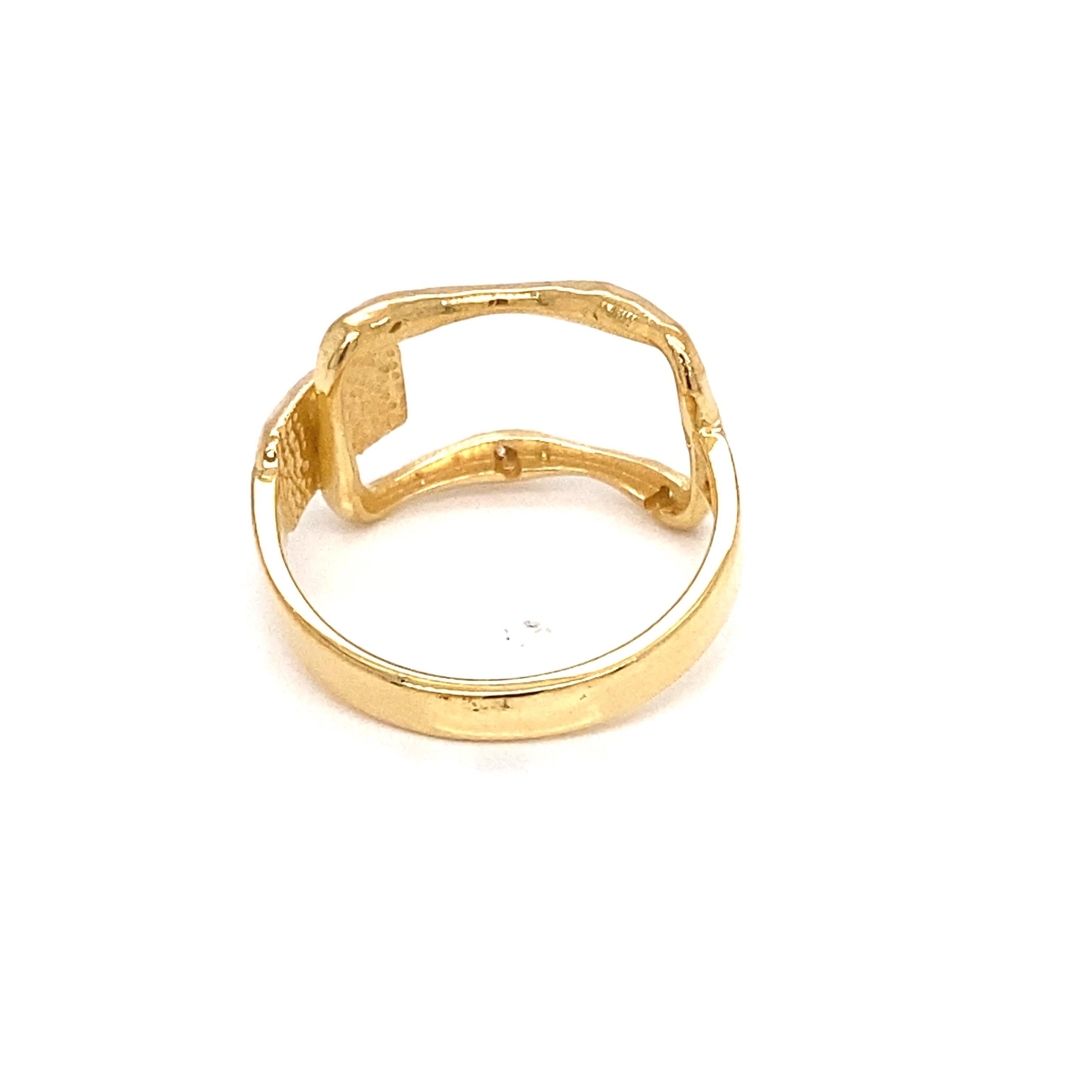 For Sale:  Hand-Crafted Yellow Gold Open Rectangular-Shaped Hammered Ring 4