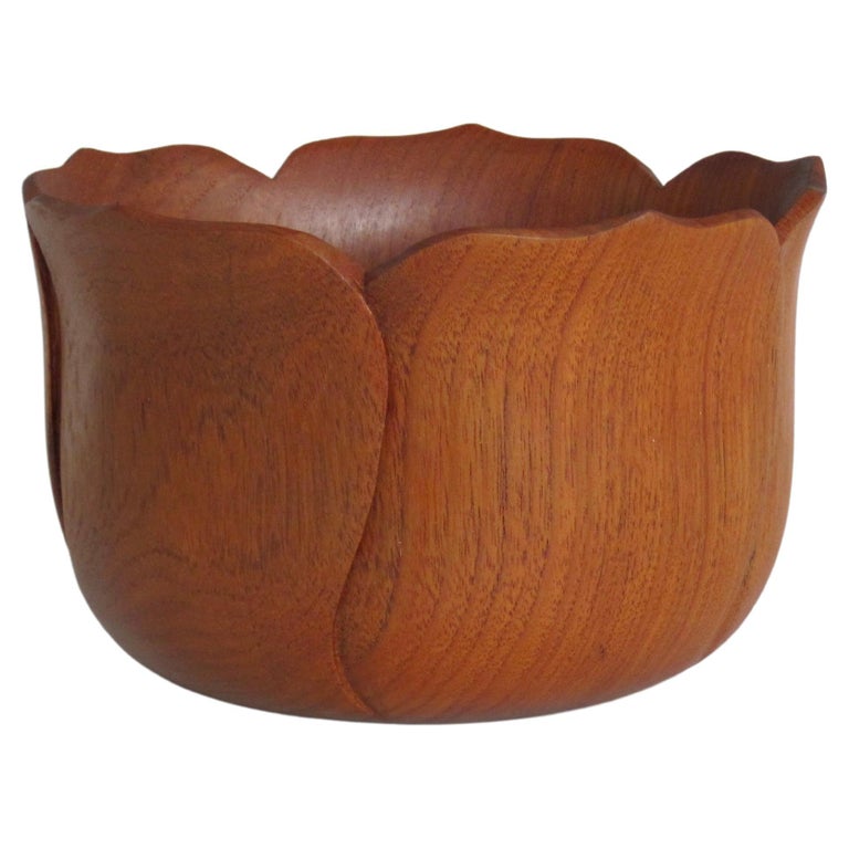Hand Carved Tulip Shaped Teak Bowl For Sale at 1stDibs