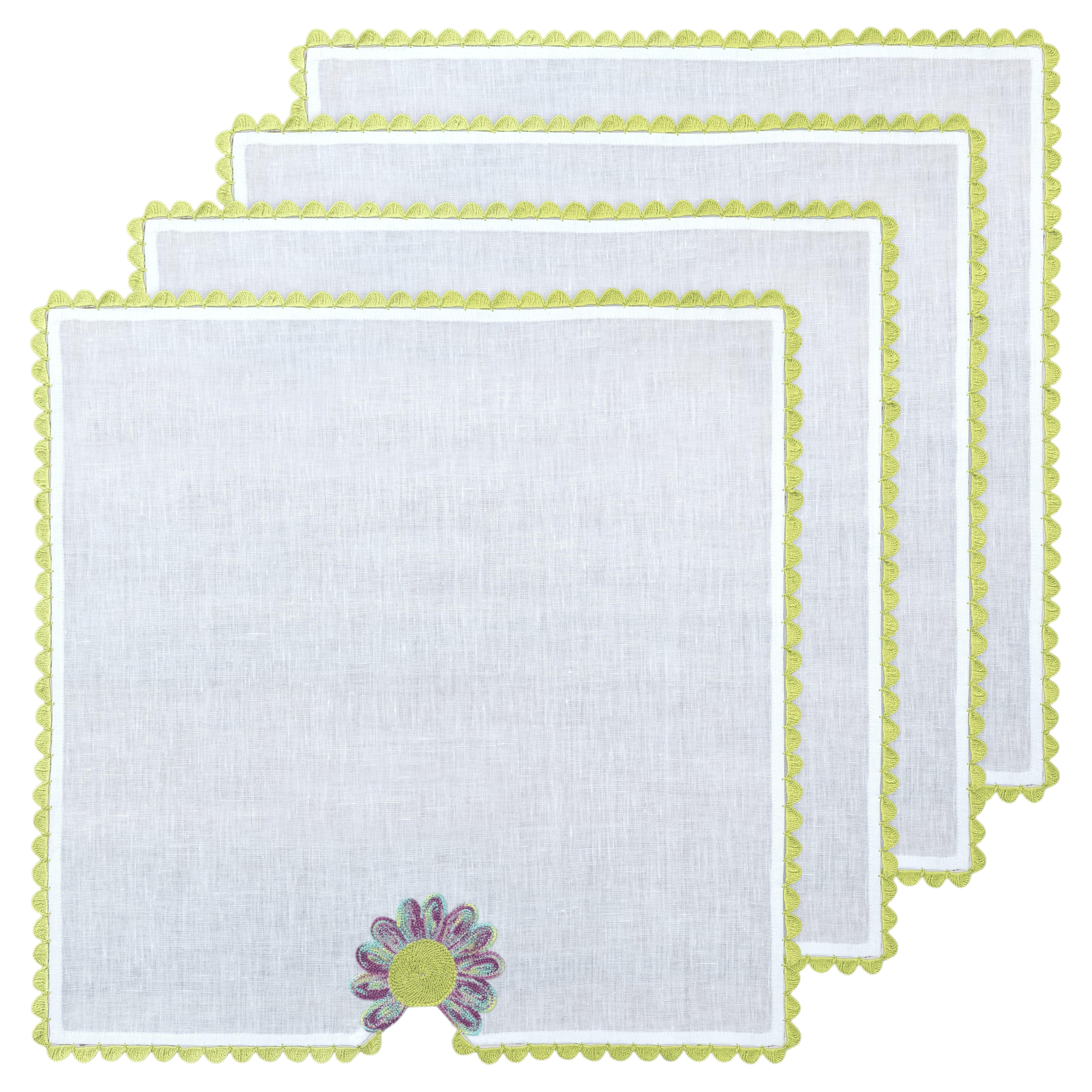 Hand Crochet Garden Napkins 18" x 18" (Set of 4) For Sale