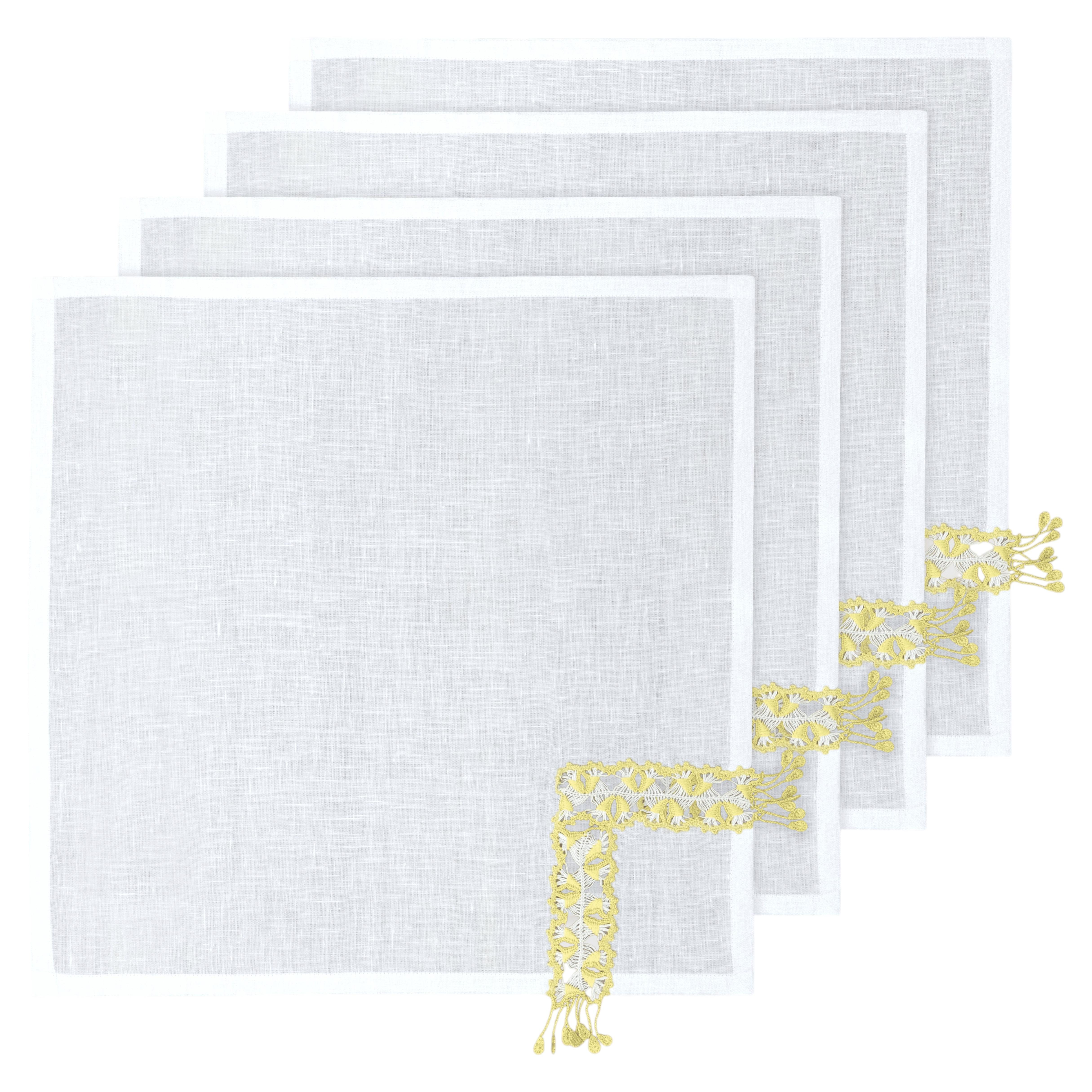 Hand Crochet Whisper Napkins 18" x 18" (Set of 4) For Sale