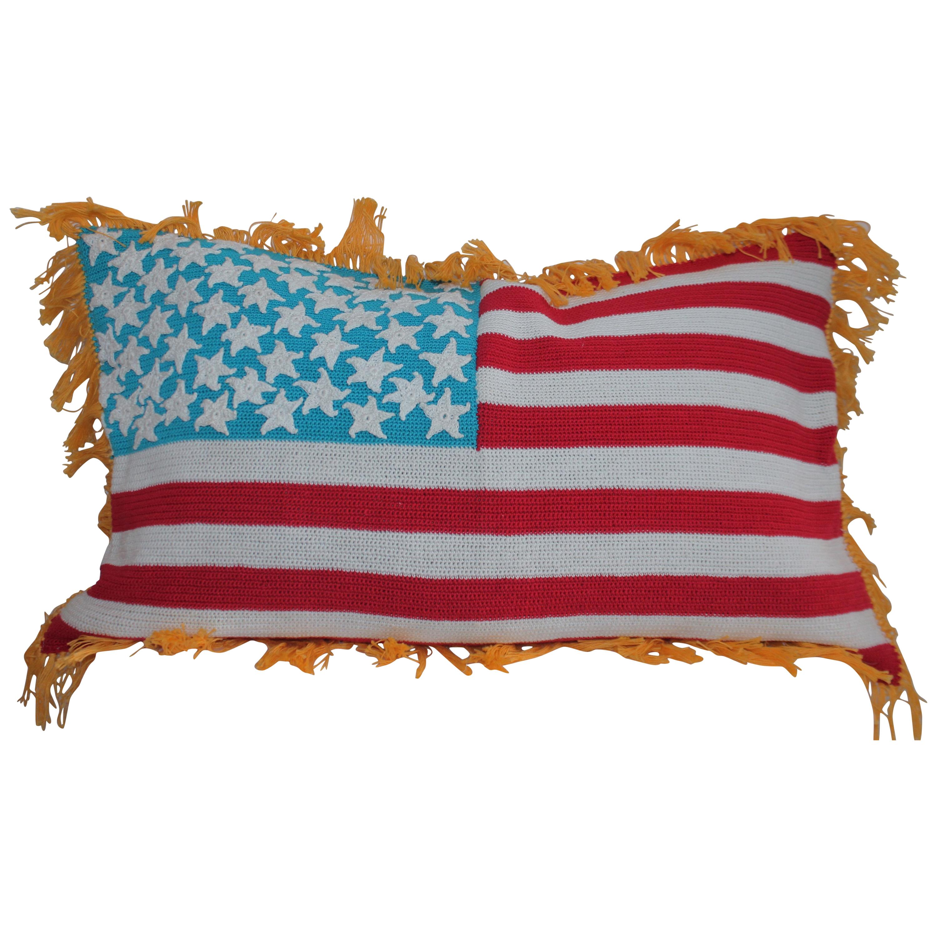 Hand Crochet Vintage Flag Pillow