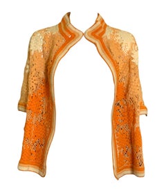 Hand Crocheted Short Sleeve Deco Cardigan In Ombre Ivory to Orange, 1920s