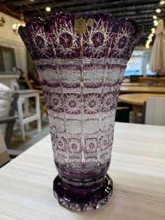 Hand Cut Amethyst Lead Crystal Vase by Caesar Crystal, Czech Republic