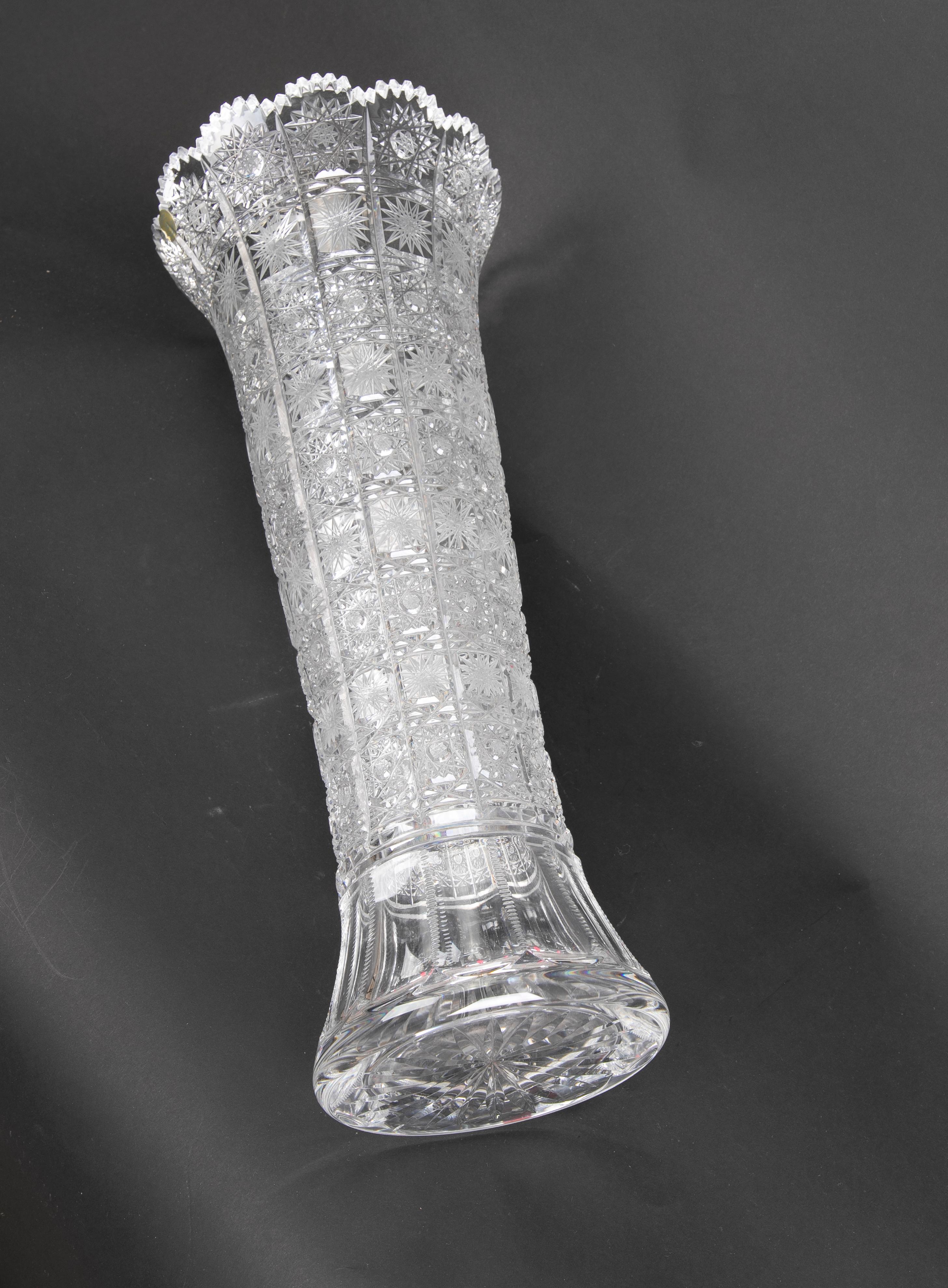Hand-Cut Bohemian Crystal Vase For Sale 4