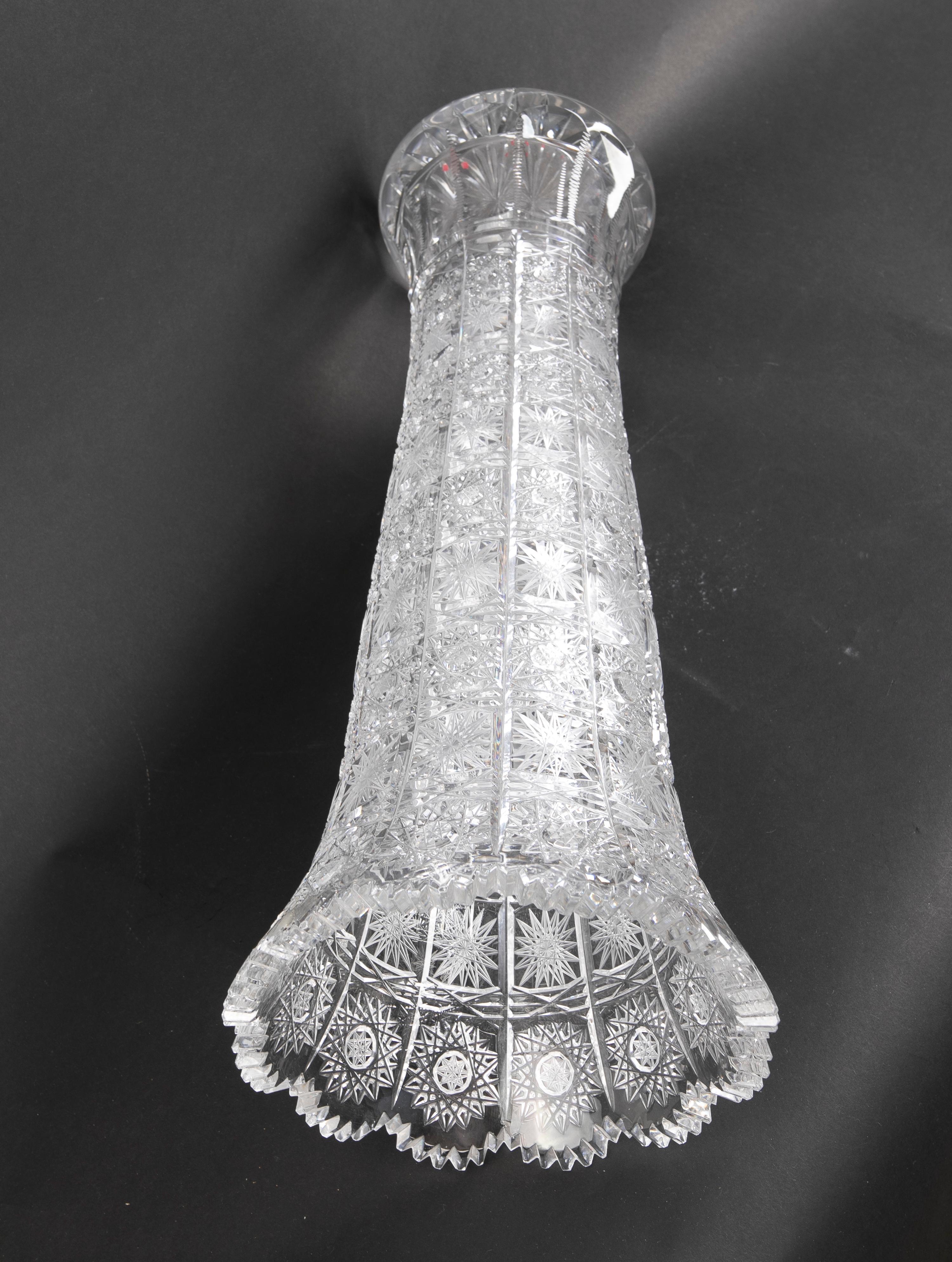 Hand-Cut Bohemian Crystal Vase For Sale 7