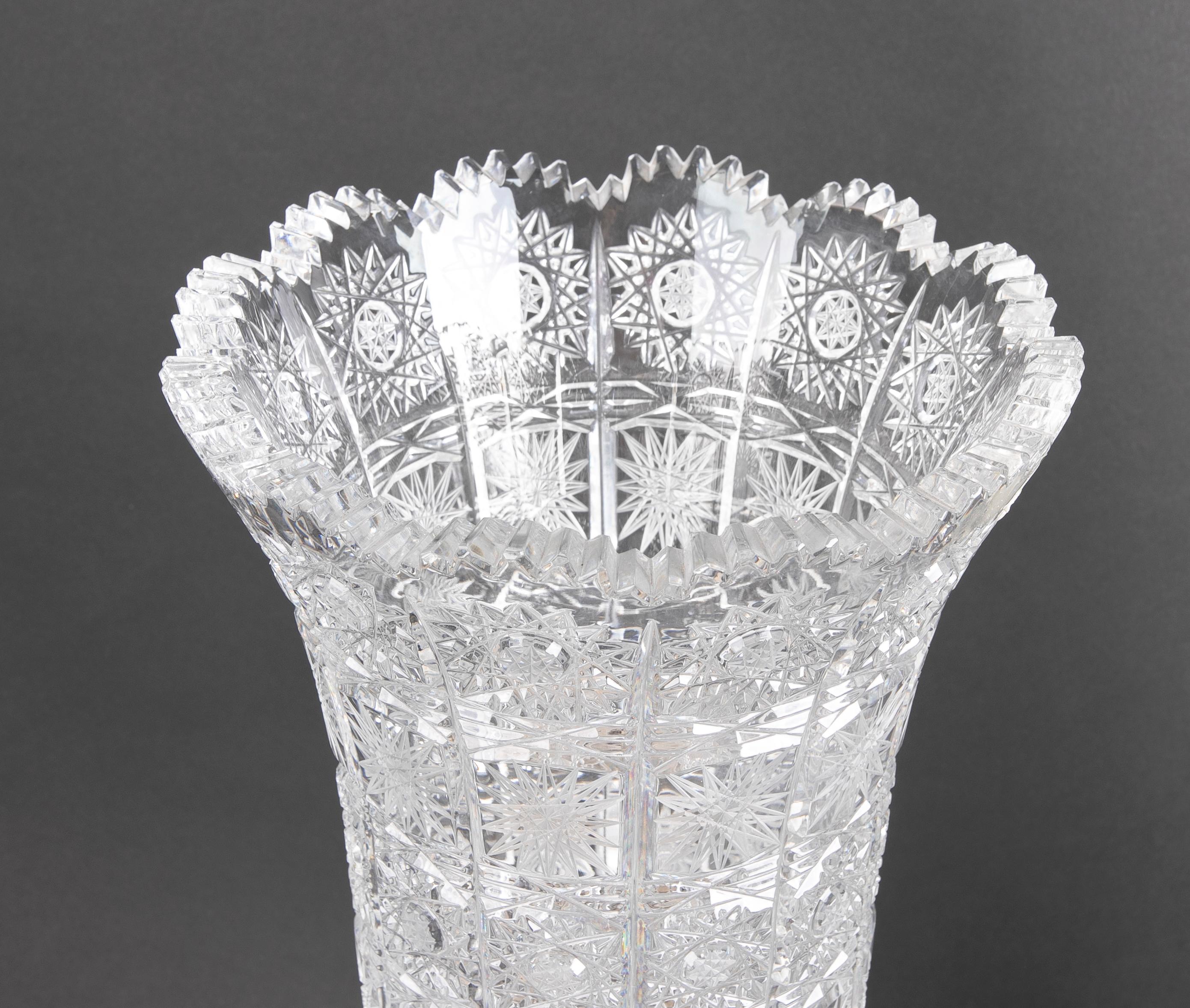Hand-Cut Bohemian Crystal Vase For Sale 11