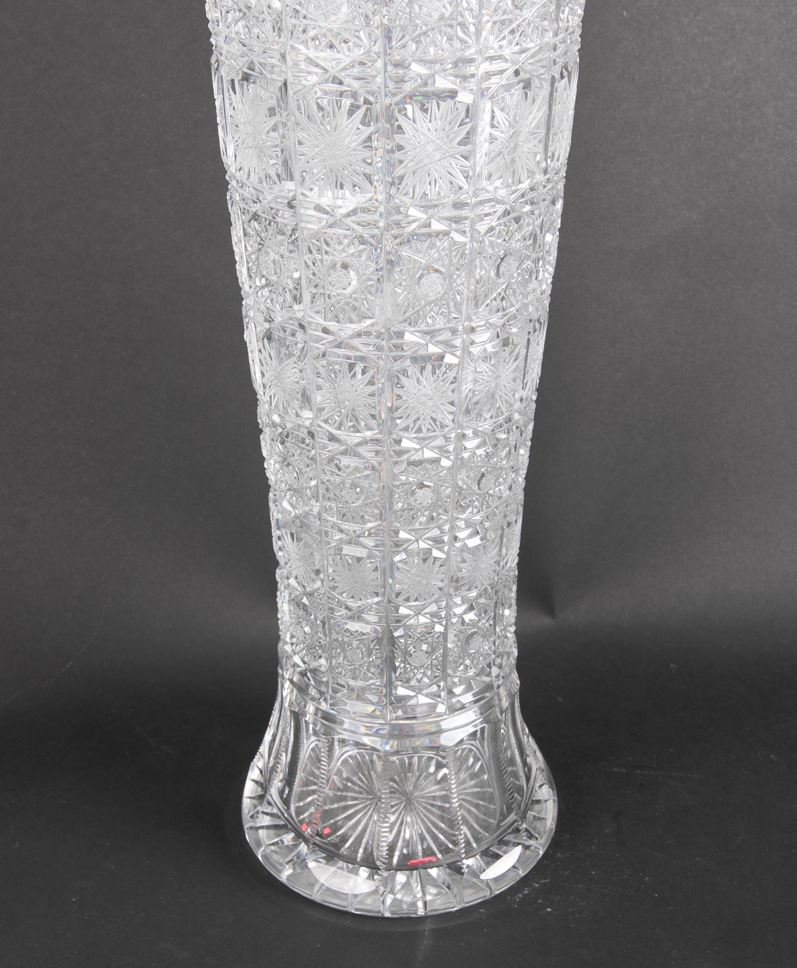 Czech Hand-Cut Bohemian Crystal Vase For Sale