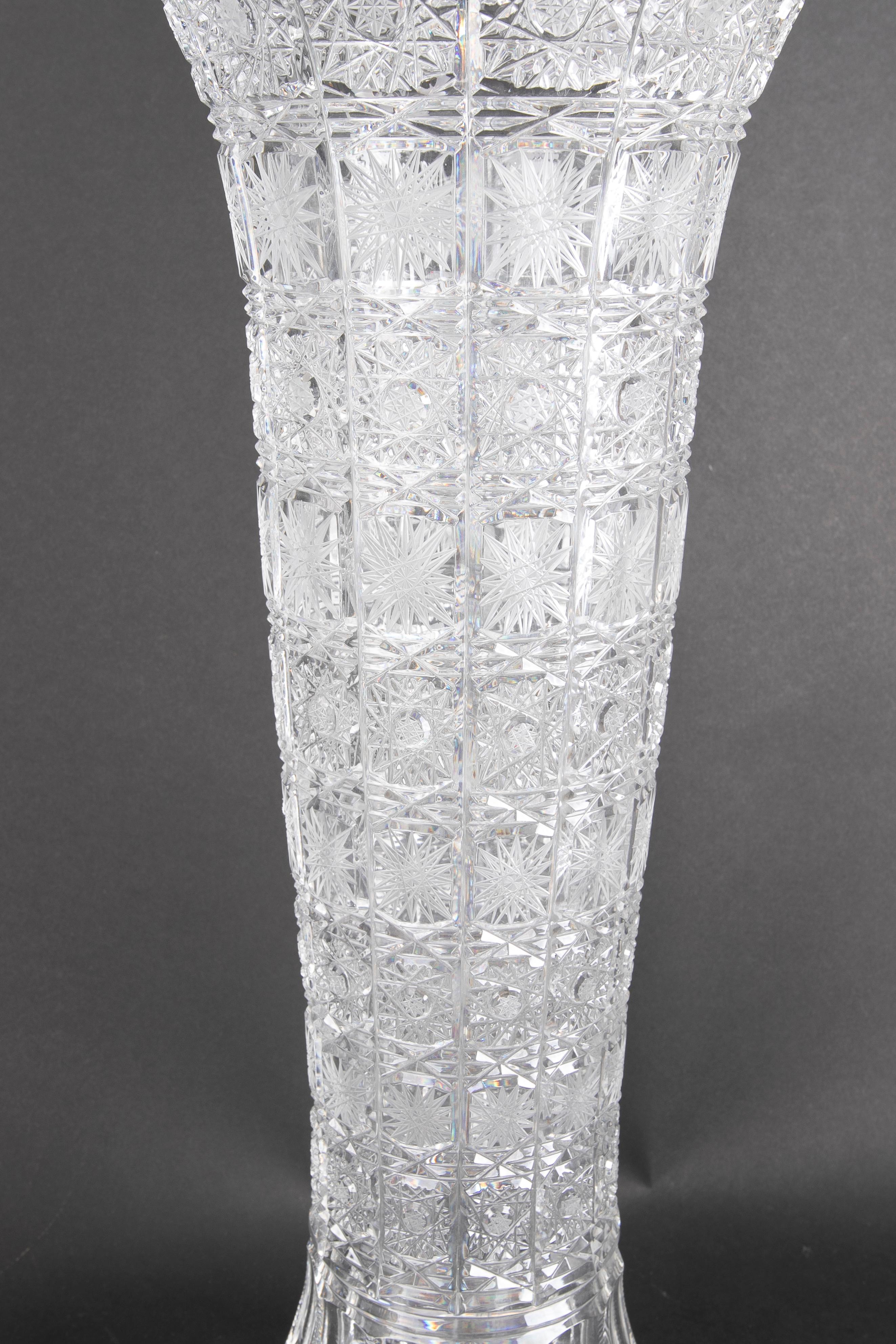 Hand-Cut Bohemian Crystal Vase In Good Condition For Sale In Marbella, ES