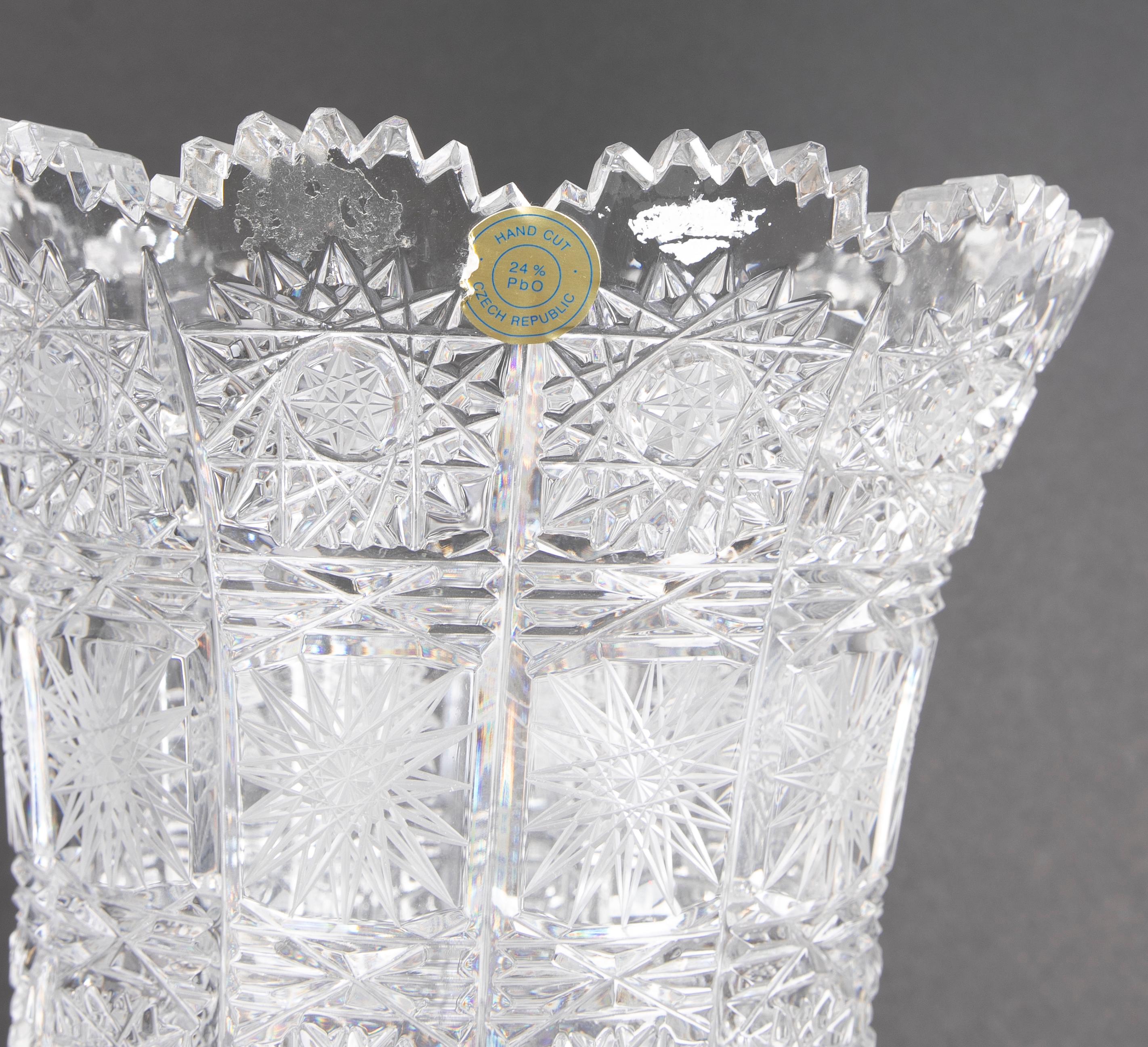 Hand-Cut Bohemian Crystal Vase For Sale 2