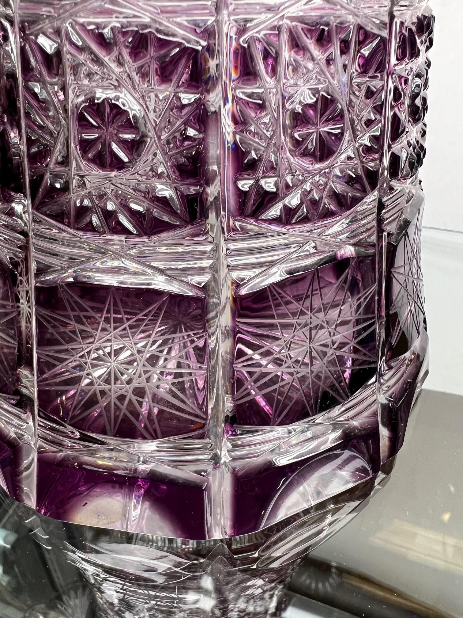 Hand Cut Crystal Amethyst Vase by Caesar Crystal Bohemiae Co. Czech, Republic In Good Condition In Stamford, CT