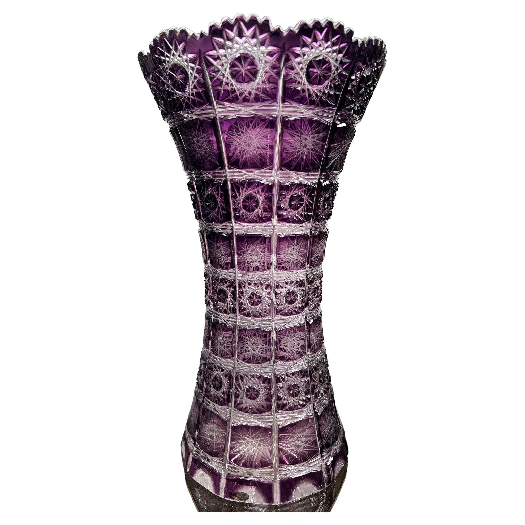Hand Cut Crystal Amethyst Vase by Caesar Crystal Bohemiae Co. Czech, Republic
