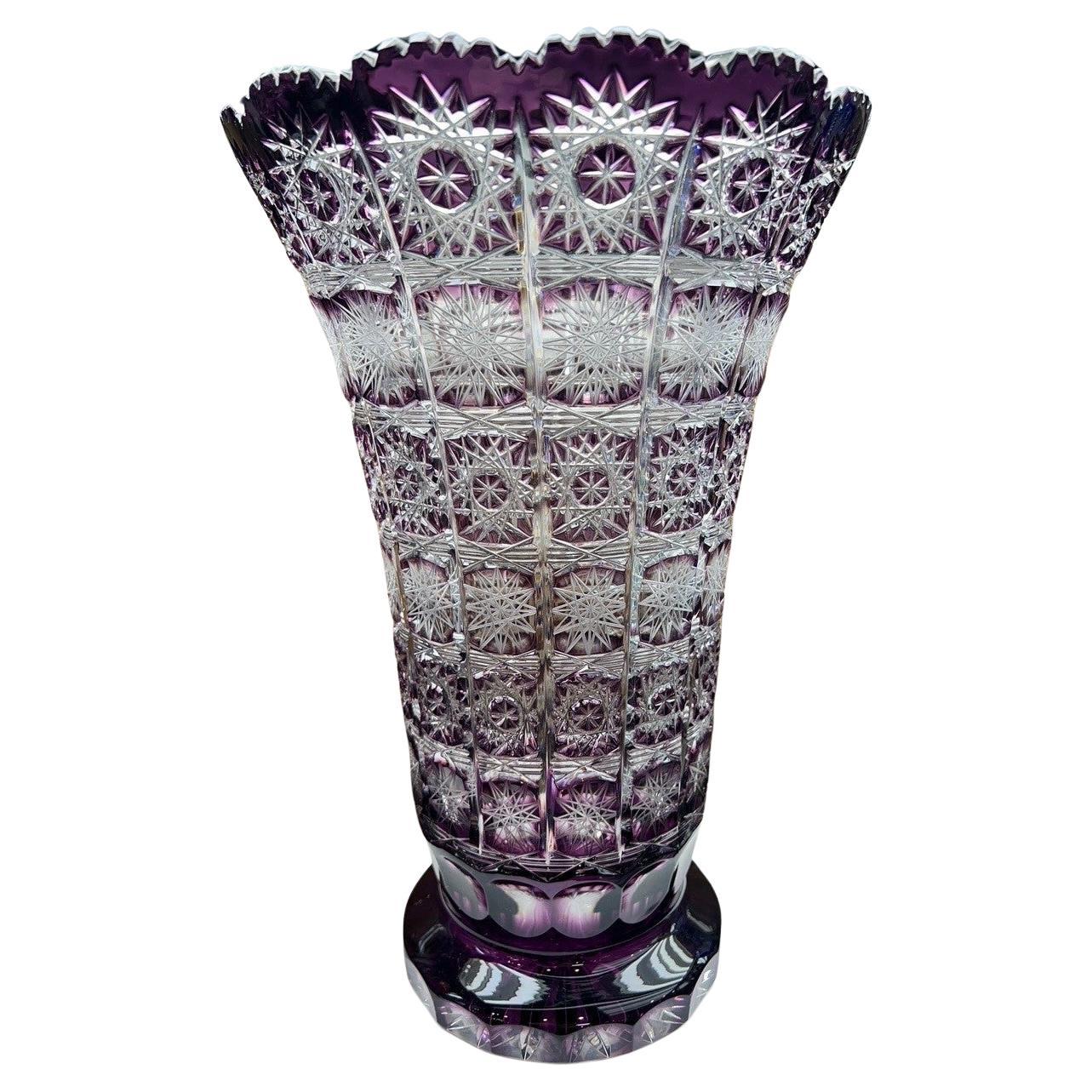 Hand Cut Crystal Amethyst Vase by Caesar Crystal Bohemiae Co. Czech, Republic For Sale