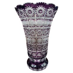 Vintage Hand Cut Crystal Amethyst Vase by Caesar Crystal Bohemiae Co. Czech, Republic