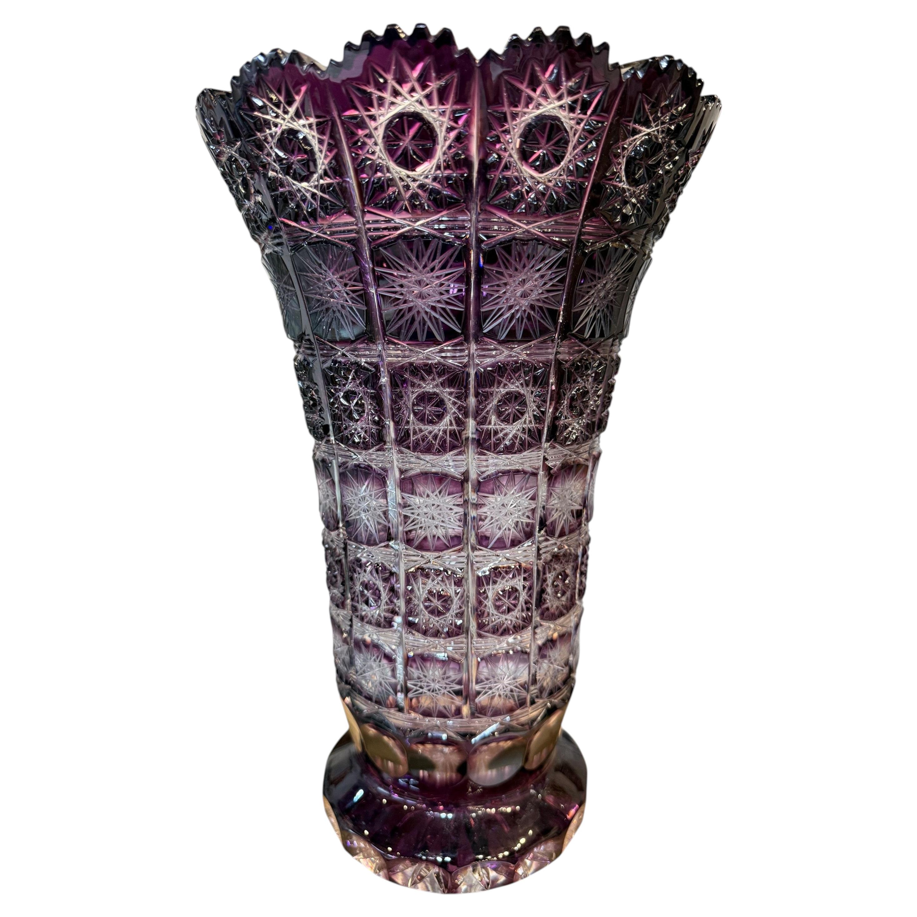 Hand Cut Crystal Amethyst Vase by Caesar Crystal Bohemiae Co. Czech, Republic
