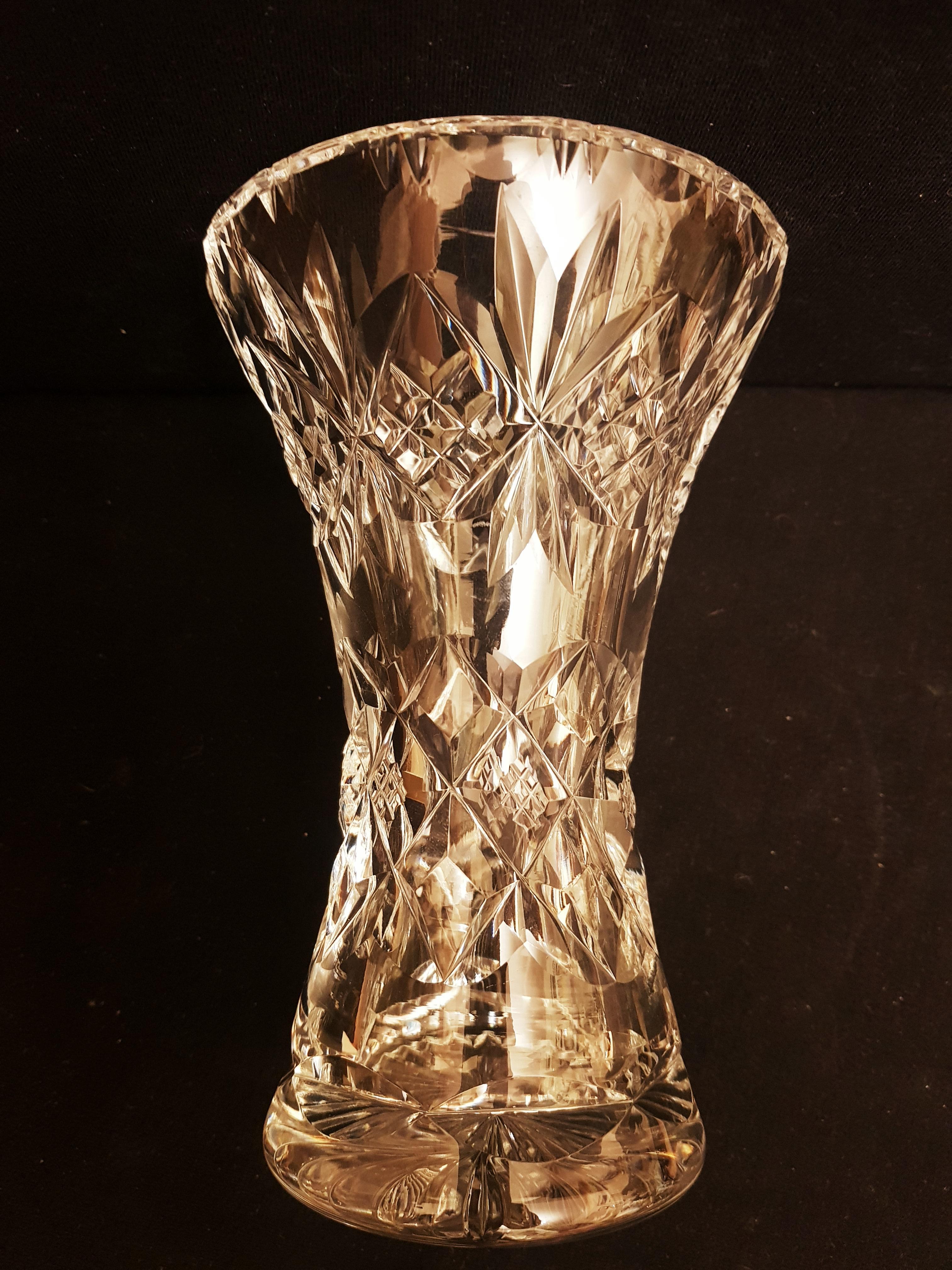 Late 20th Century Hand Cut Crystal Bohemian Vase For Sale