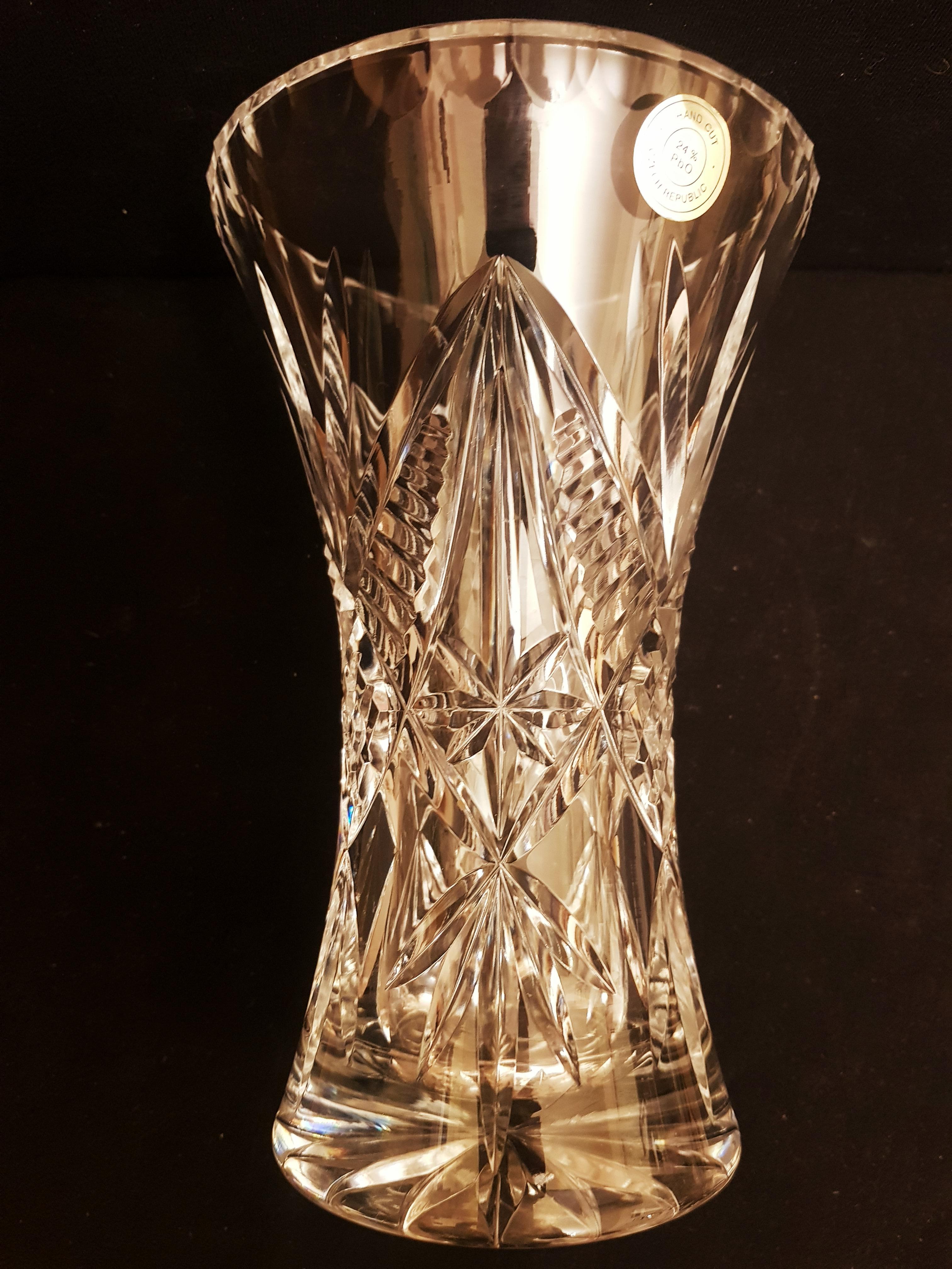 Art Nouveau Hand Cut Crystal Bohemian Vase For Sale