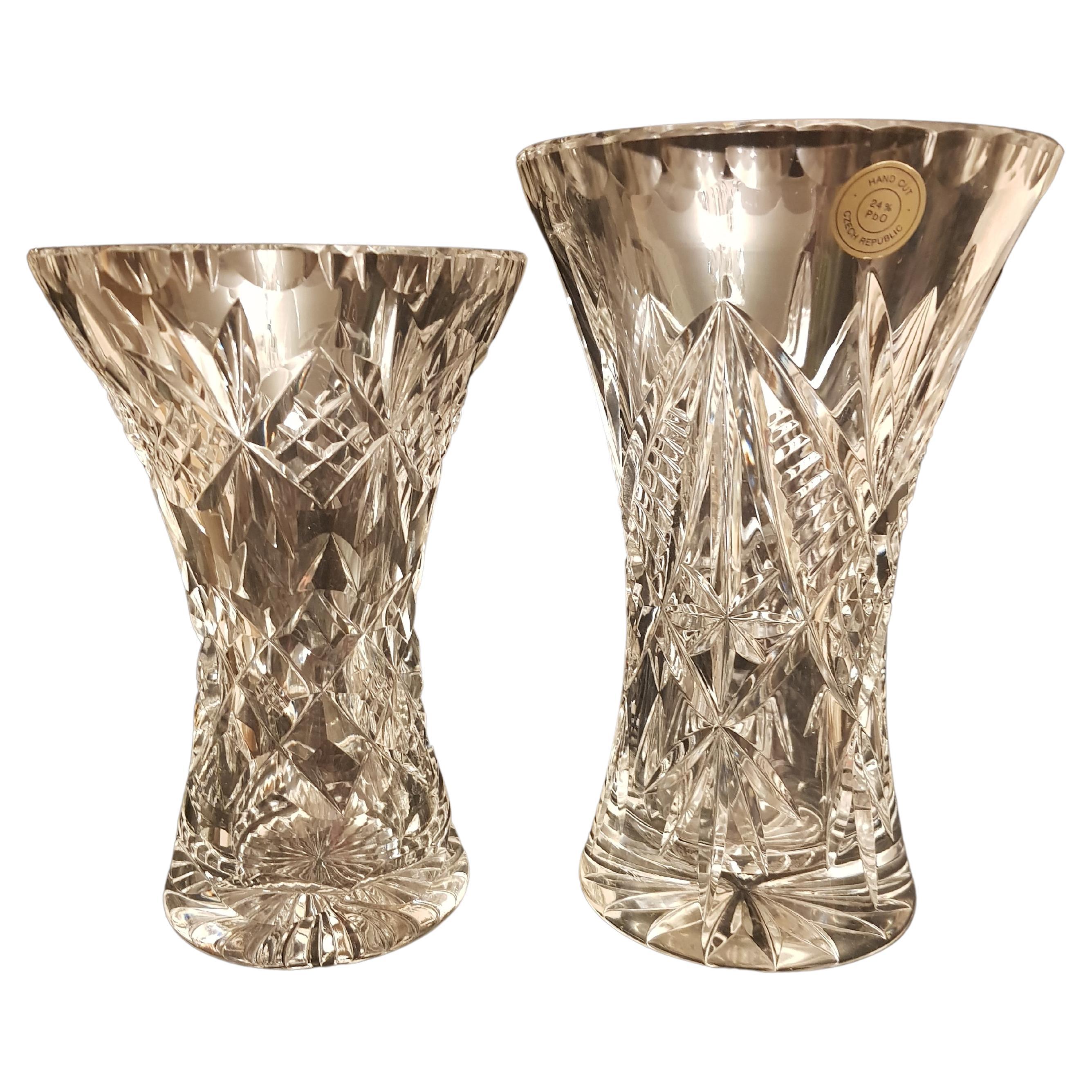 Hand Cut Crystal Bohemian Vase For Sale