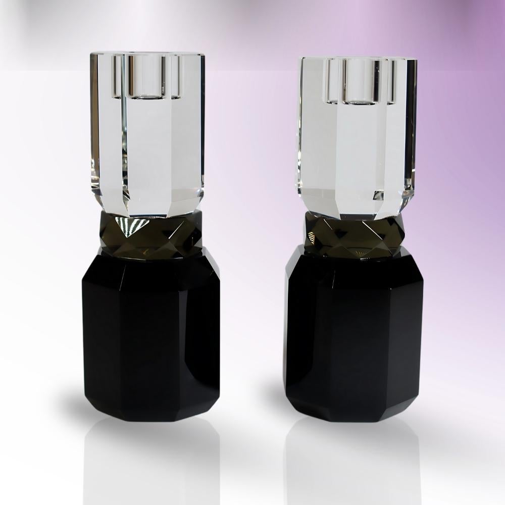 Mid-Century Modern Ambrosià Crystal Candlestick Set – Hand-Cut Candle Holders for Home Décor For Sale