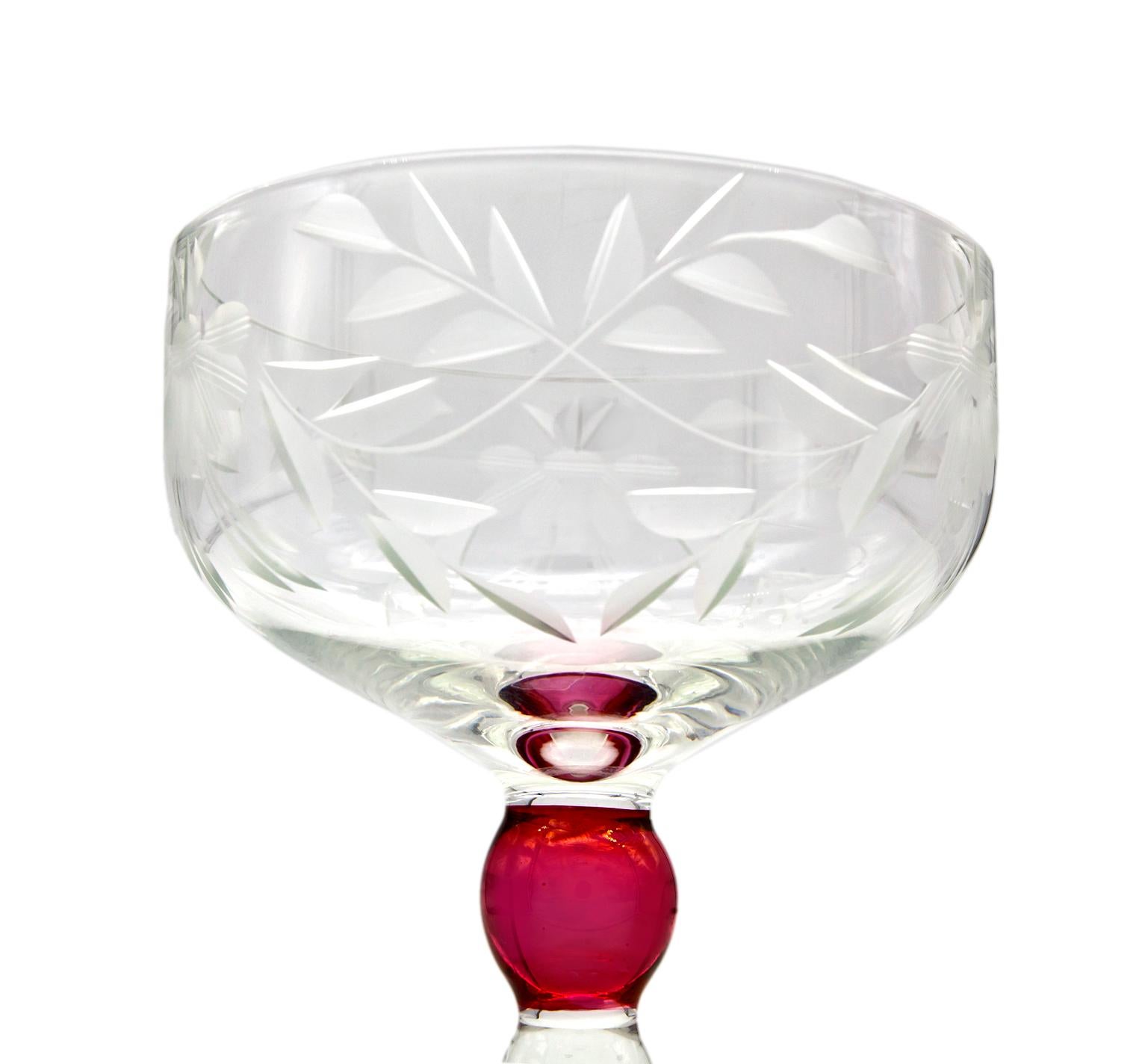 American Hand Cut Crystal Champagne Coupes, Set/6