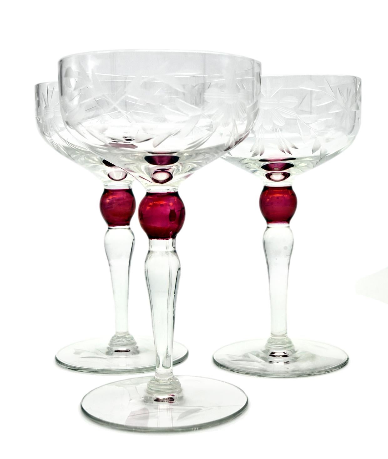 Hand Cut Crystal Champagne Coupes, Set/6 In Good Condition In Malibu, CA