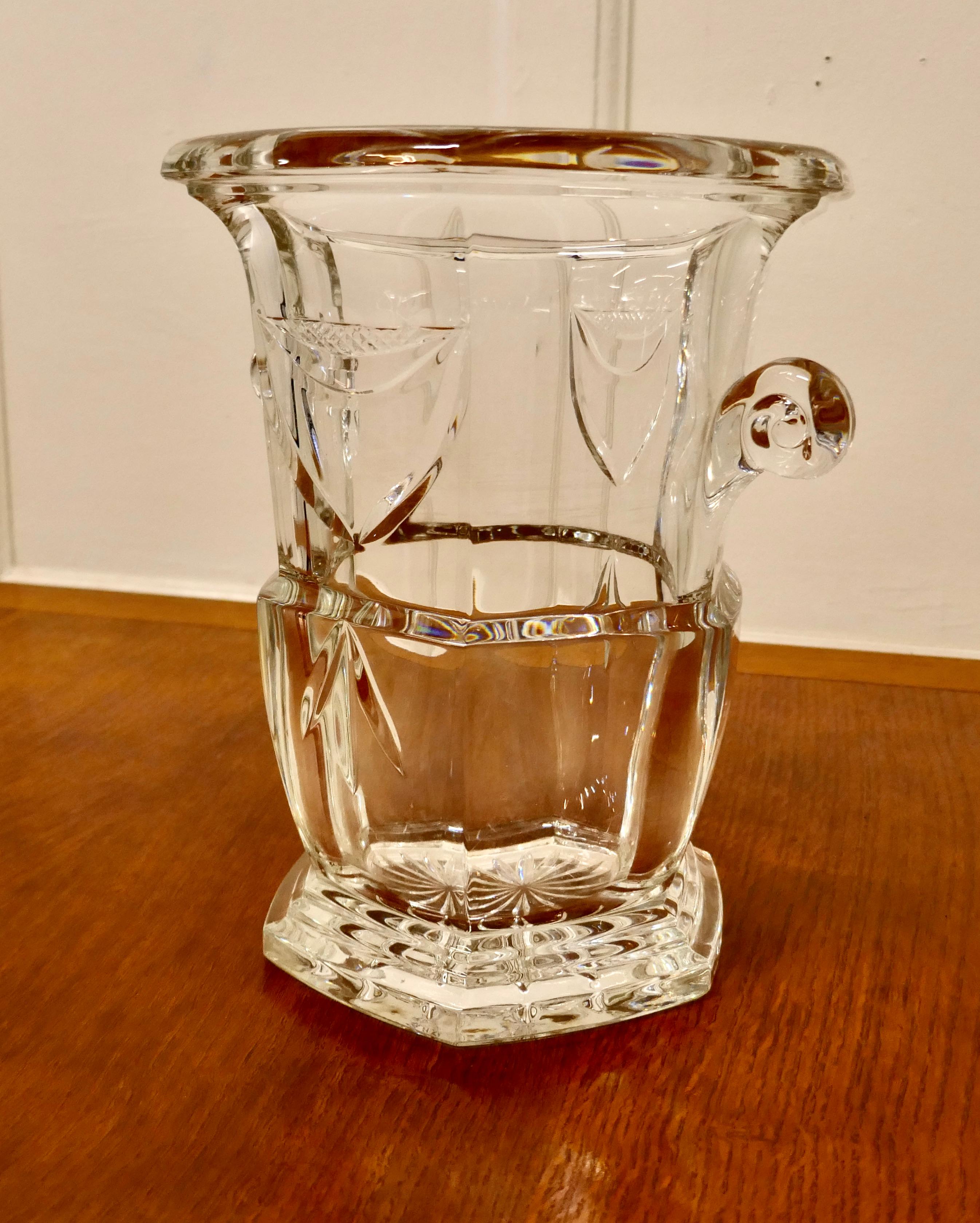 Art Deco Hand Cut Crystal Champaign Ice Bucket, Wine Cooler For Sale