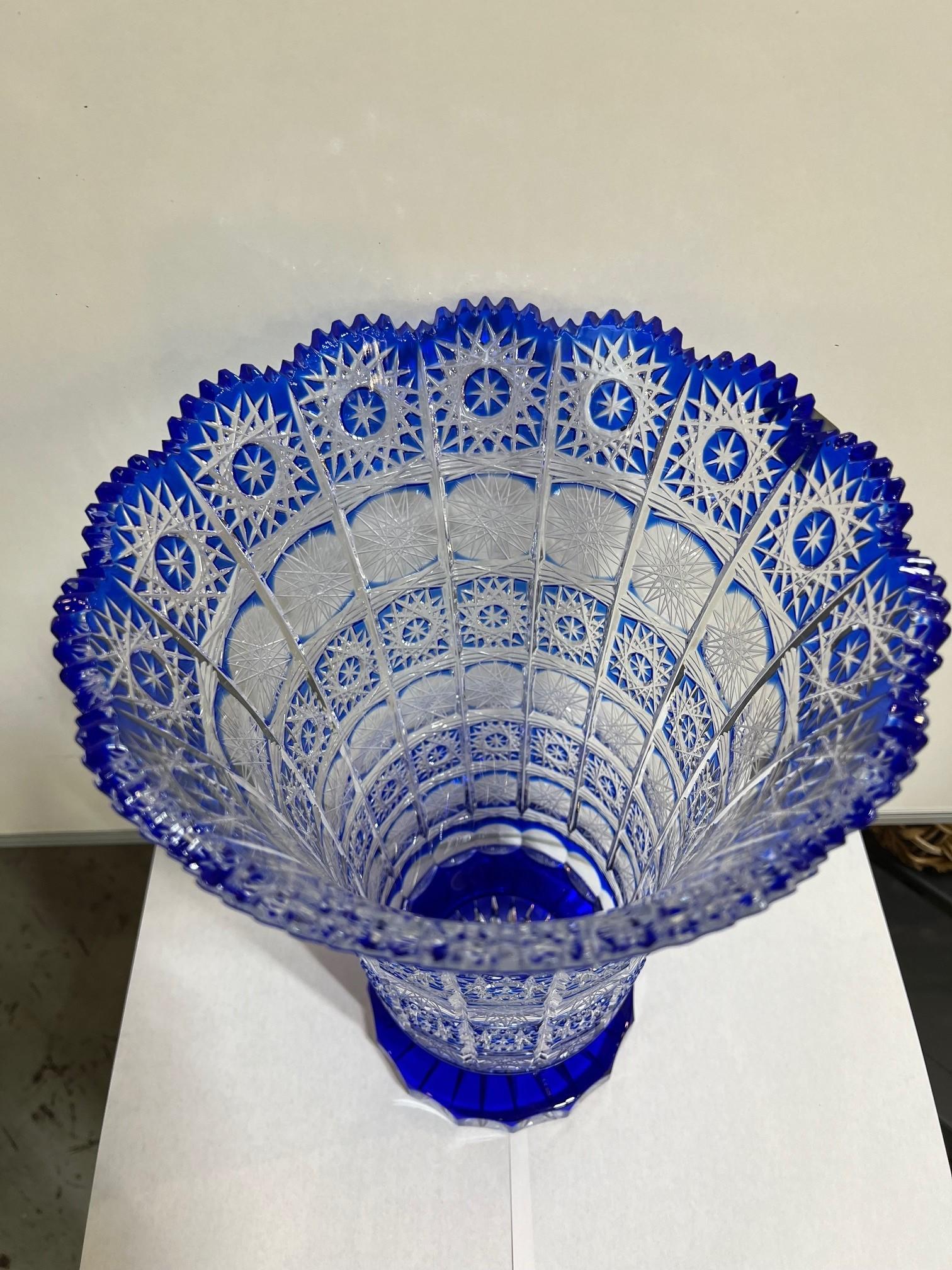 Hand Cut Crystal Cobalt Blue by Vase Caesar Crystal Bohemiae Co. Czech, Republic For Sale 6