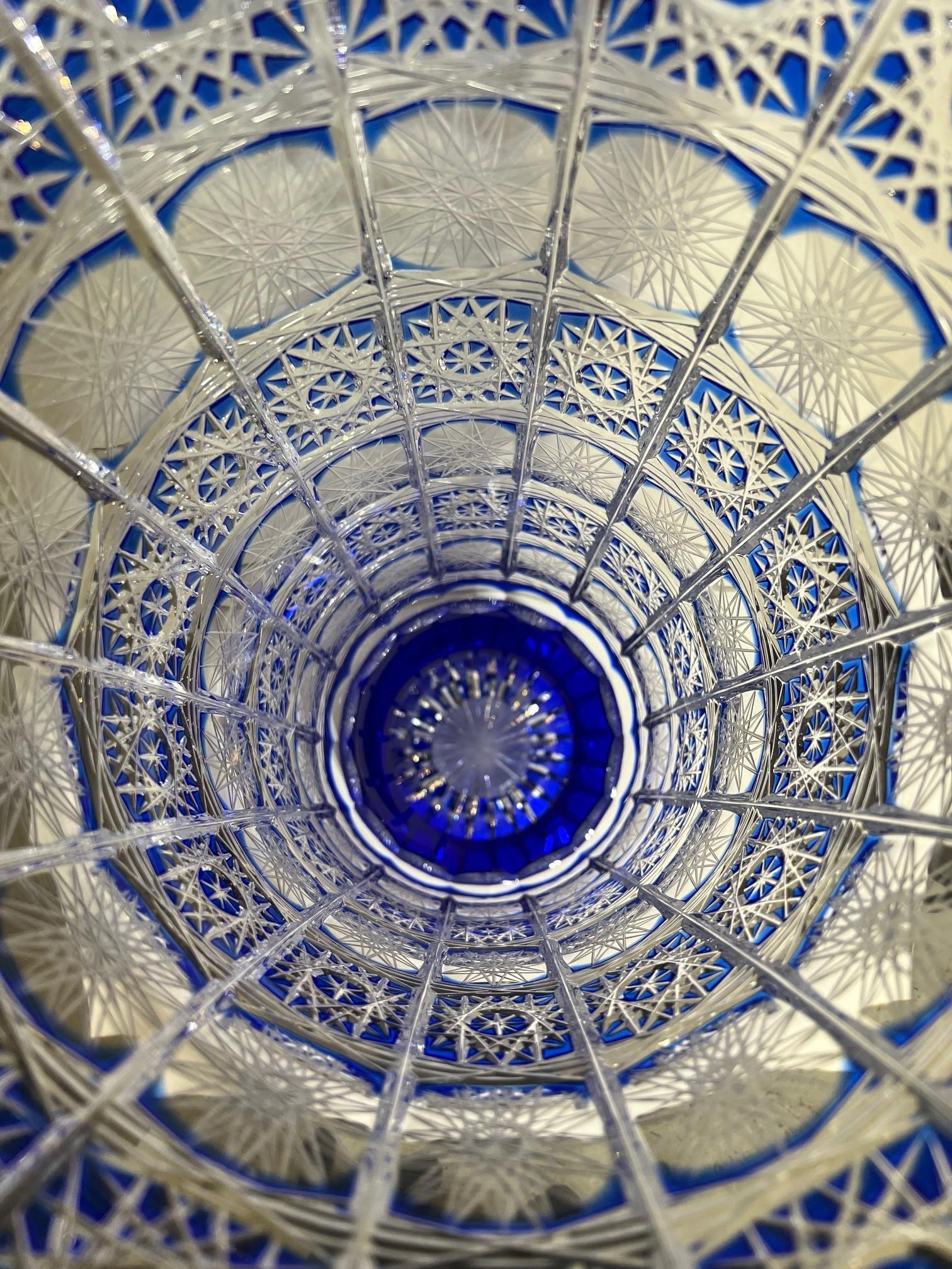 Hand Cut Crystal Cobalt Blue by Vase Caesar Crystal Bohemiae Co. Czech, Republic For Sale 8