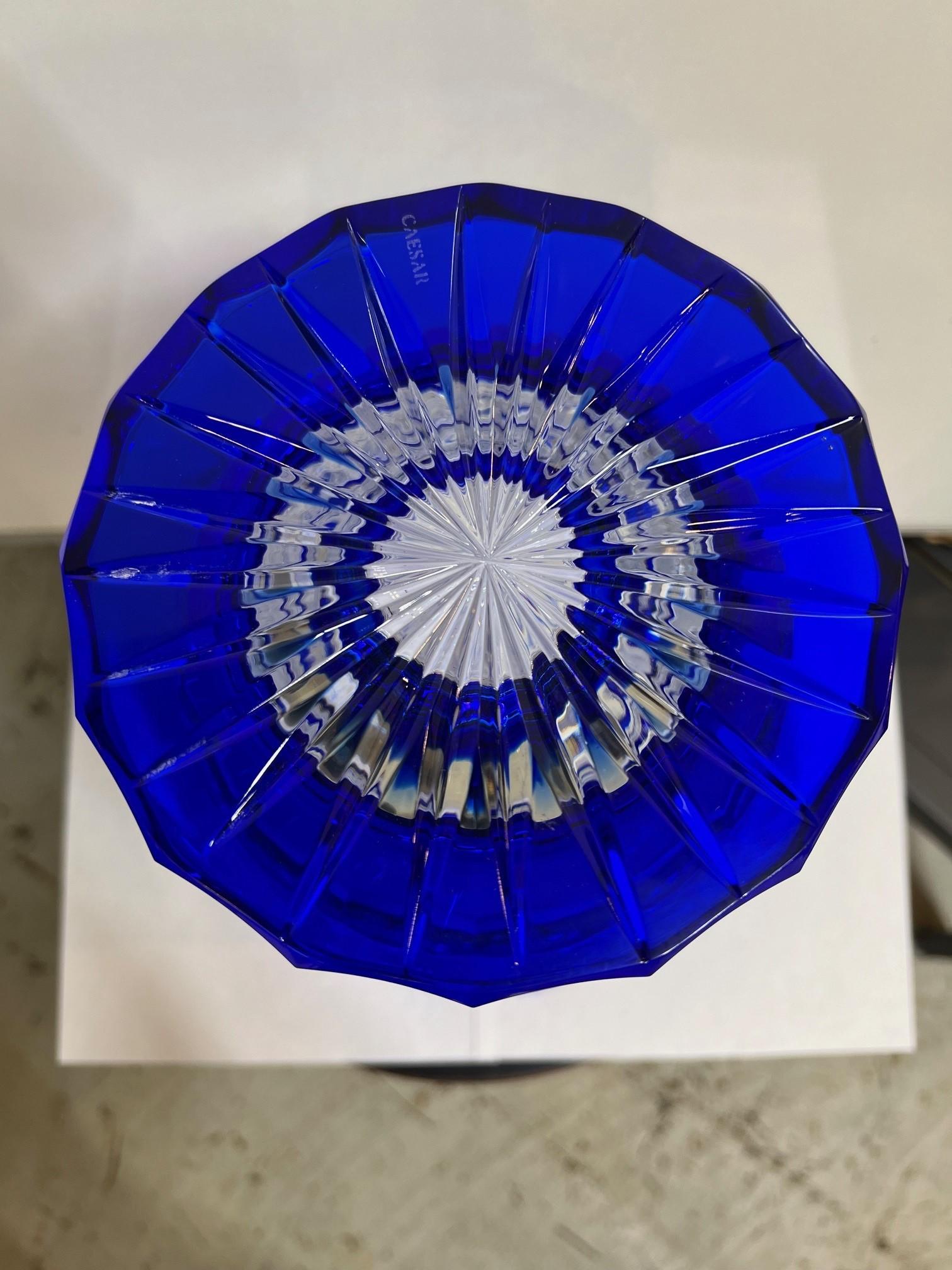 Hand Cut Crystal Cobalt Blue by Vase Caesar Crystal Bohemiae Co. Czech, Republic For Sale 9