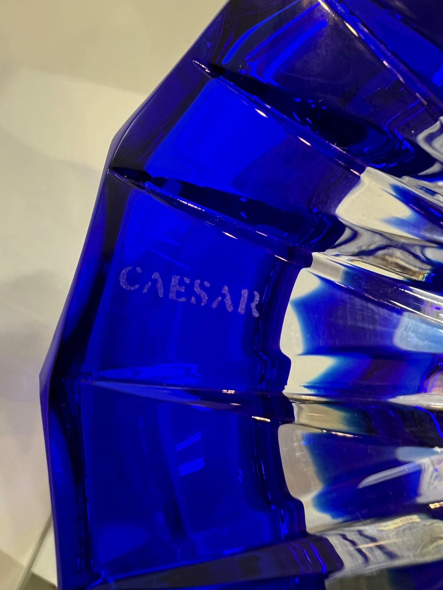 Hand Cut Crystal Cobalt Blue by Vase Caesar Crystal Bohemiae Co. Czech, Republic For Sale 10