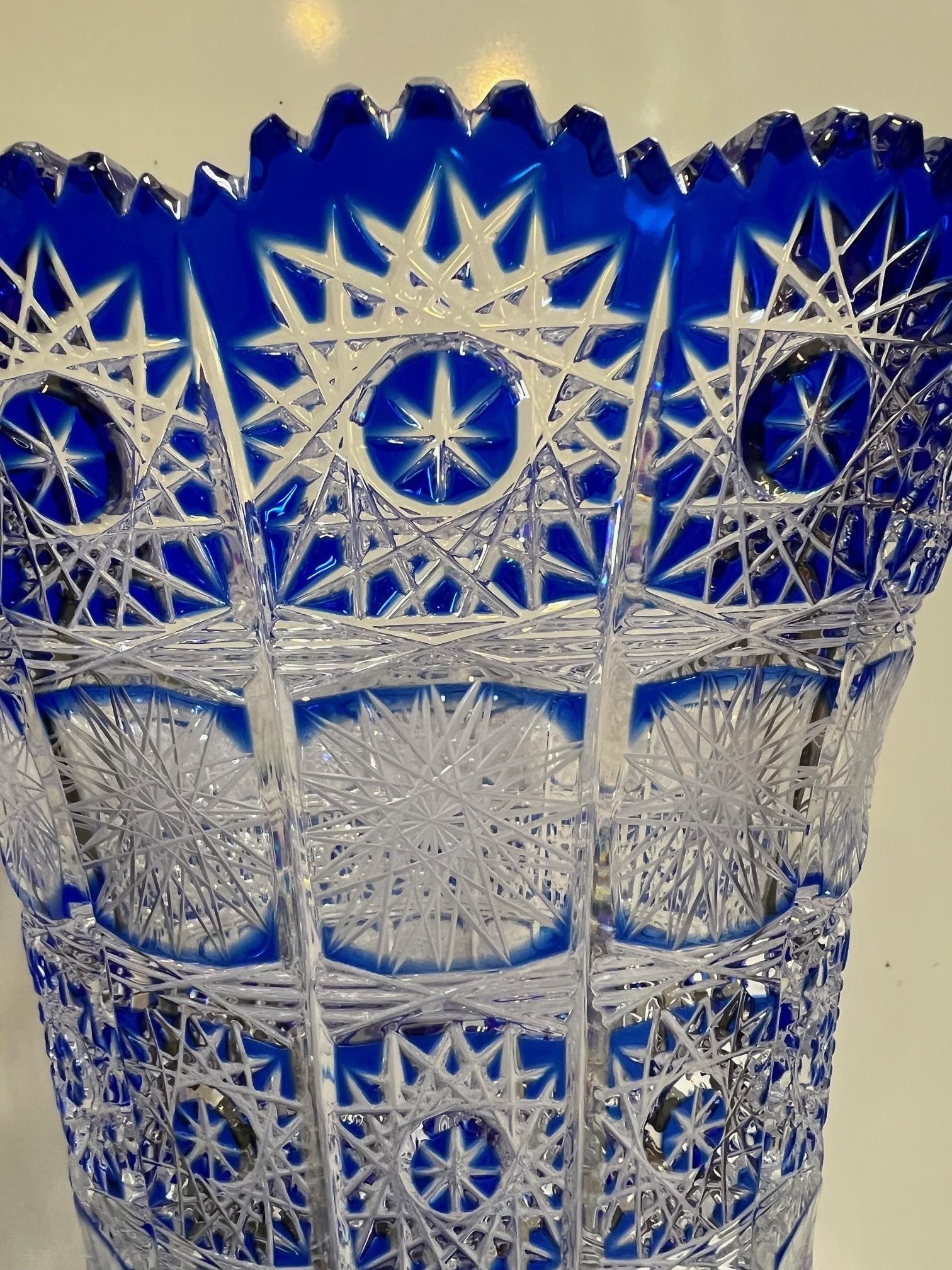 20th Century Hand Cut Crystal Cobalt Blue by Vase Caesar Crystal Bohemiae Co. Czech, Republic For Sale