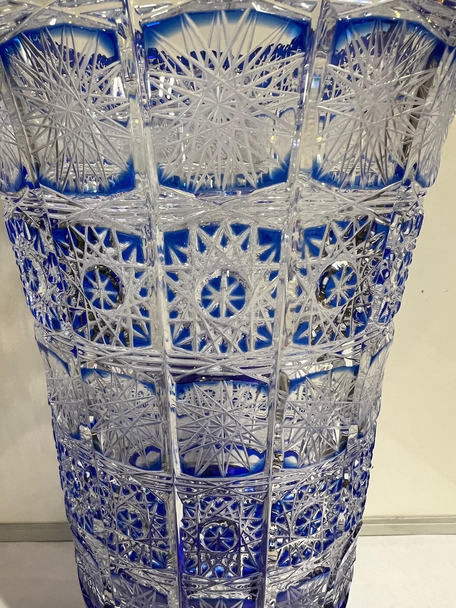 Hand Cut Crystal Cobalt Blue by Vase Caesar Crystal Bohemiae Co. Czech, Republic For Sale 1