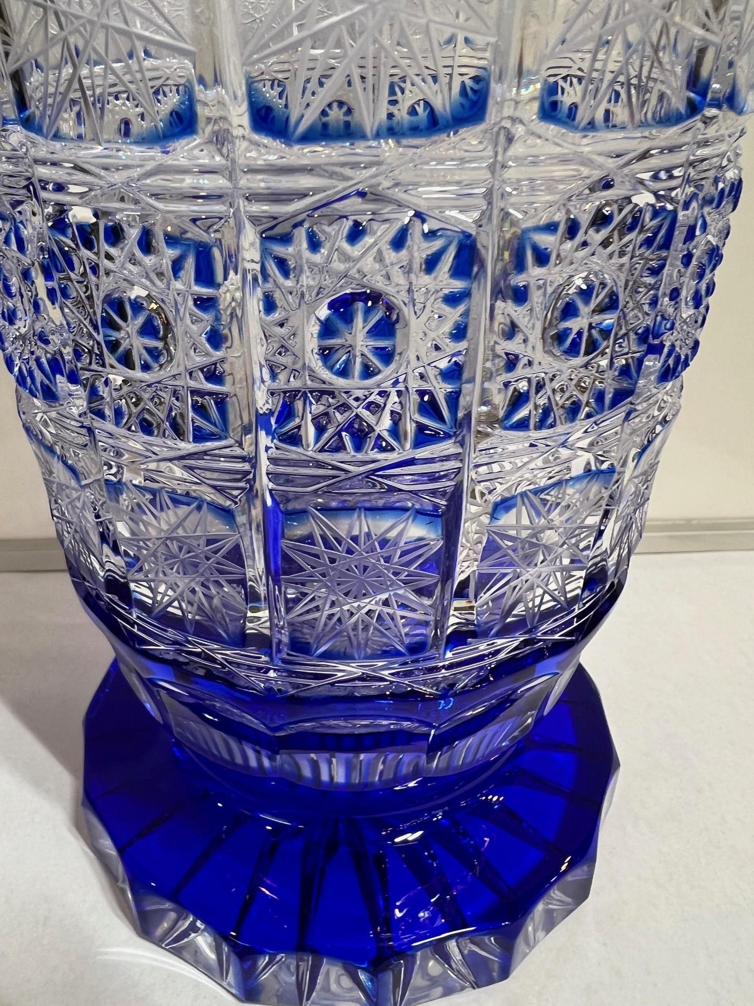Hand Cut Crystal Cobalt Blue by Vase Caesar Crystal Bohemiae Co. Czech, Republic For Sale 2