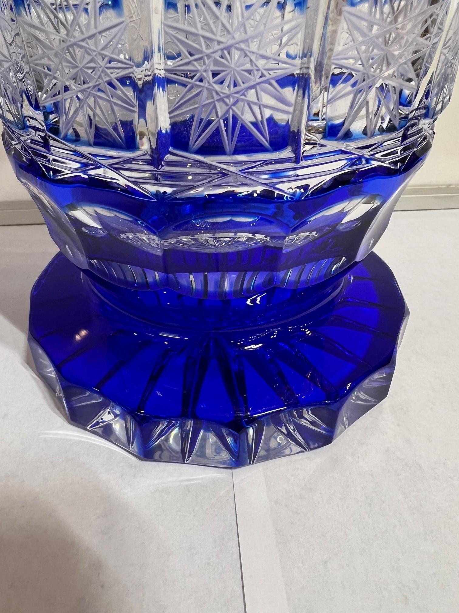 Hand Cut Crystal Cobalt Blue by Vase Caesar Crystal Bohemiae Co. Czech, Republic For Sale 3