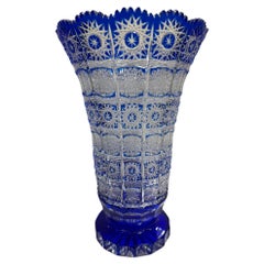 Hand Cut Crystal Cobalt Blue by Vase Caesar Crystal Bohemiae Co. Czech, Republic