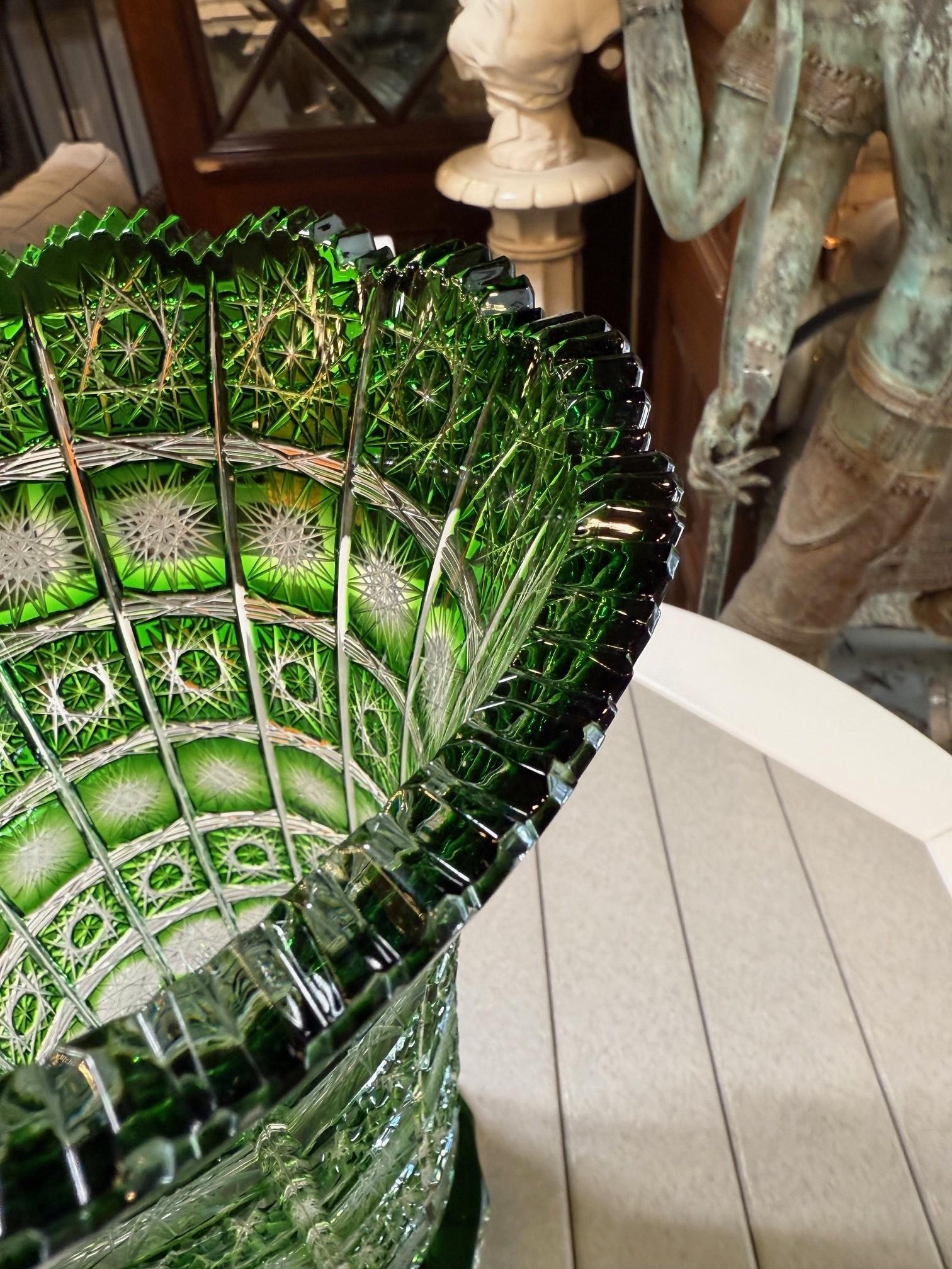 Hand Cut Crystal Green Vase by Caesar Crystal Bohemiae Co. Czech, Republic For Sale 7