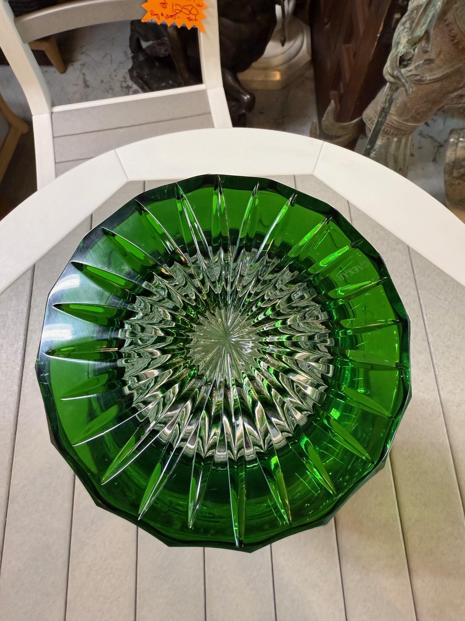 Hand Cut Crystal Green Vase by Caesar Crystal Bohemiae Co. Czech, Republic For Sale 8