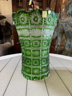 Hand Cut Crystal Green Vase by Caesar Crystal Bohemiae Co. Czech, Republic