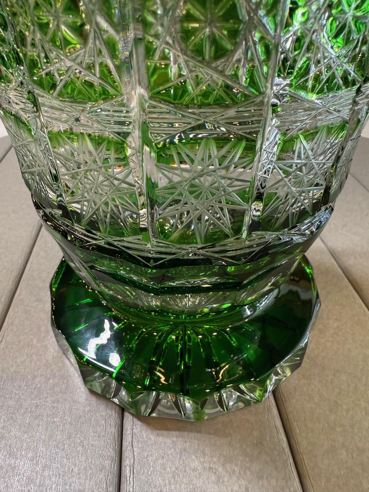 Hand Cut Crystal Green Vase by Caesar Crystal Bohemiae Co. Czech, Republic For Sale 2
