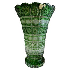 Hand Cut Crystal Green Vase by Caesar Crystal Bohemiae Co. Czech, Republic