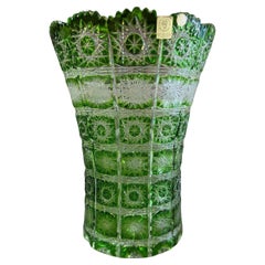 Hand Cut Crystal Green Vase by Caesar Crystal Bohemiae Co. Czech, Republic