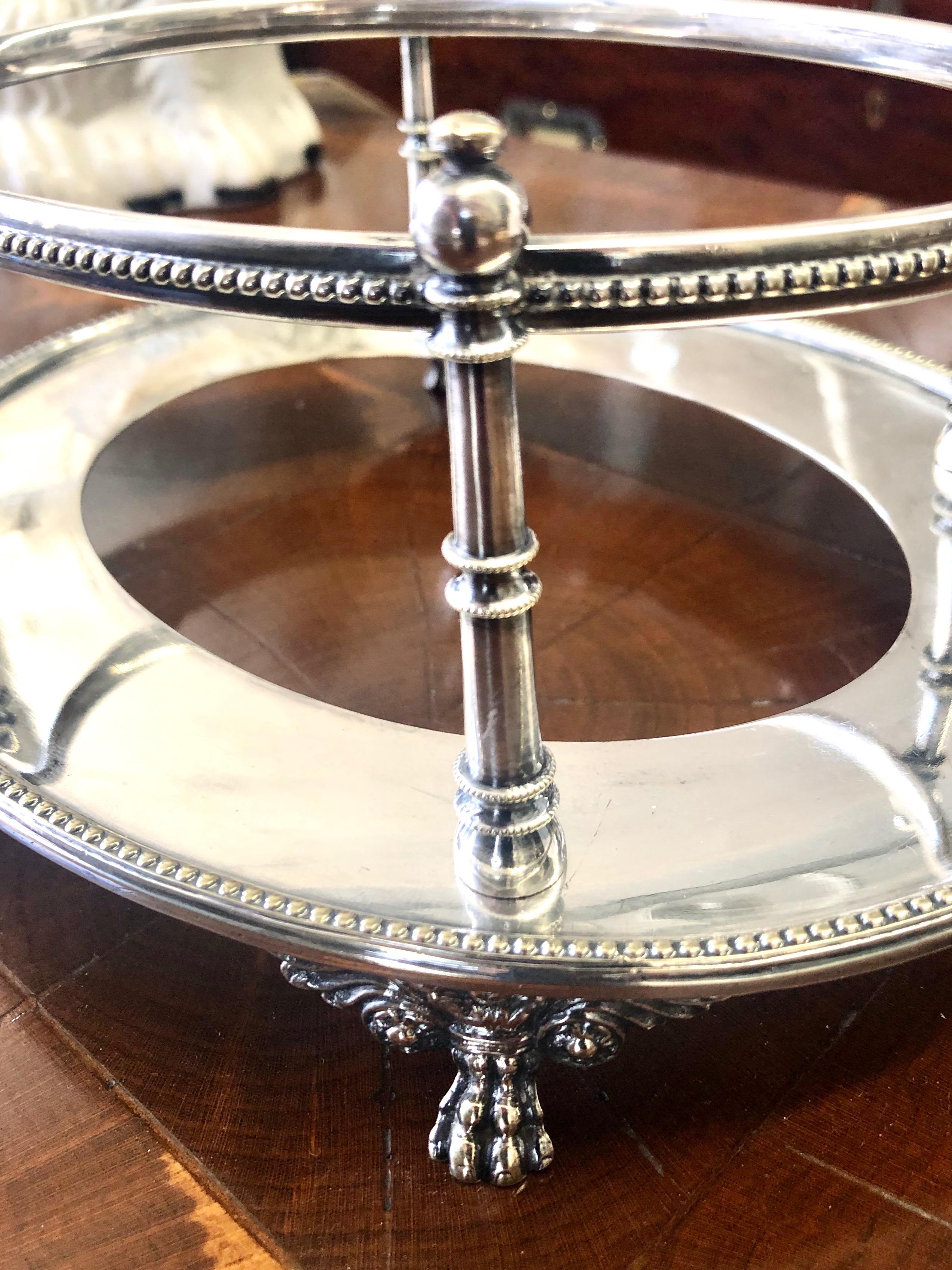 Antique English Sheffield S/P and Hand Cut Crystal Oval Biscuit Box on Stand 10